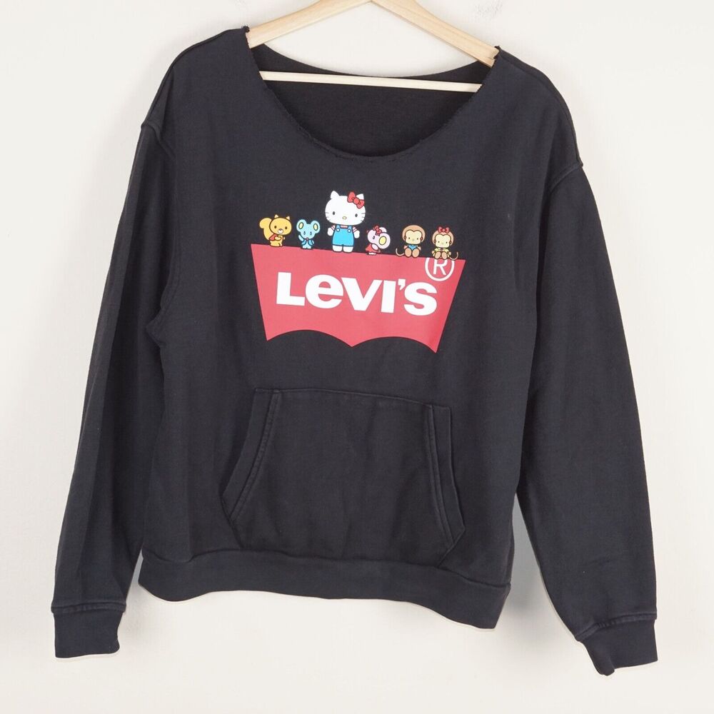 Levis x Hello Kitty Logo Black Pullover Sweatshirt Womens Sz M Customized